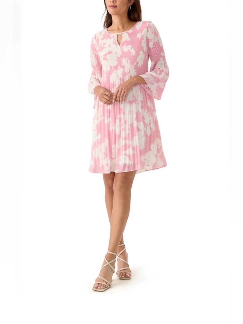 Emma & Michelle Poly lined Pink & White Flower Dress L NWT